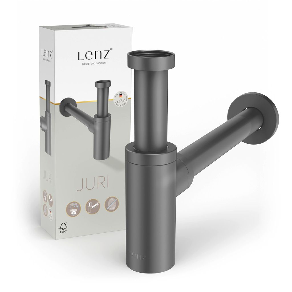 Lenz JURI Design-Siphon Graphit 1 1/4" mit Geruchsstopp, Reinigungsöffnung, flexibel kürzbar, Anti-Fingerprint46090031