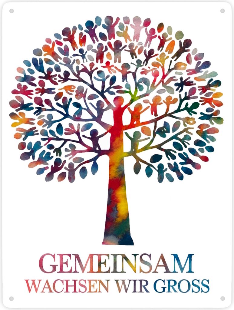 Gemeinsam wachsen, Baum aus Kindern Metallschild XXL in 28x38 cm