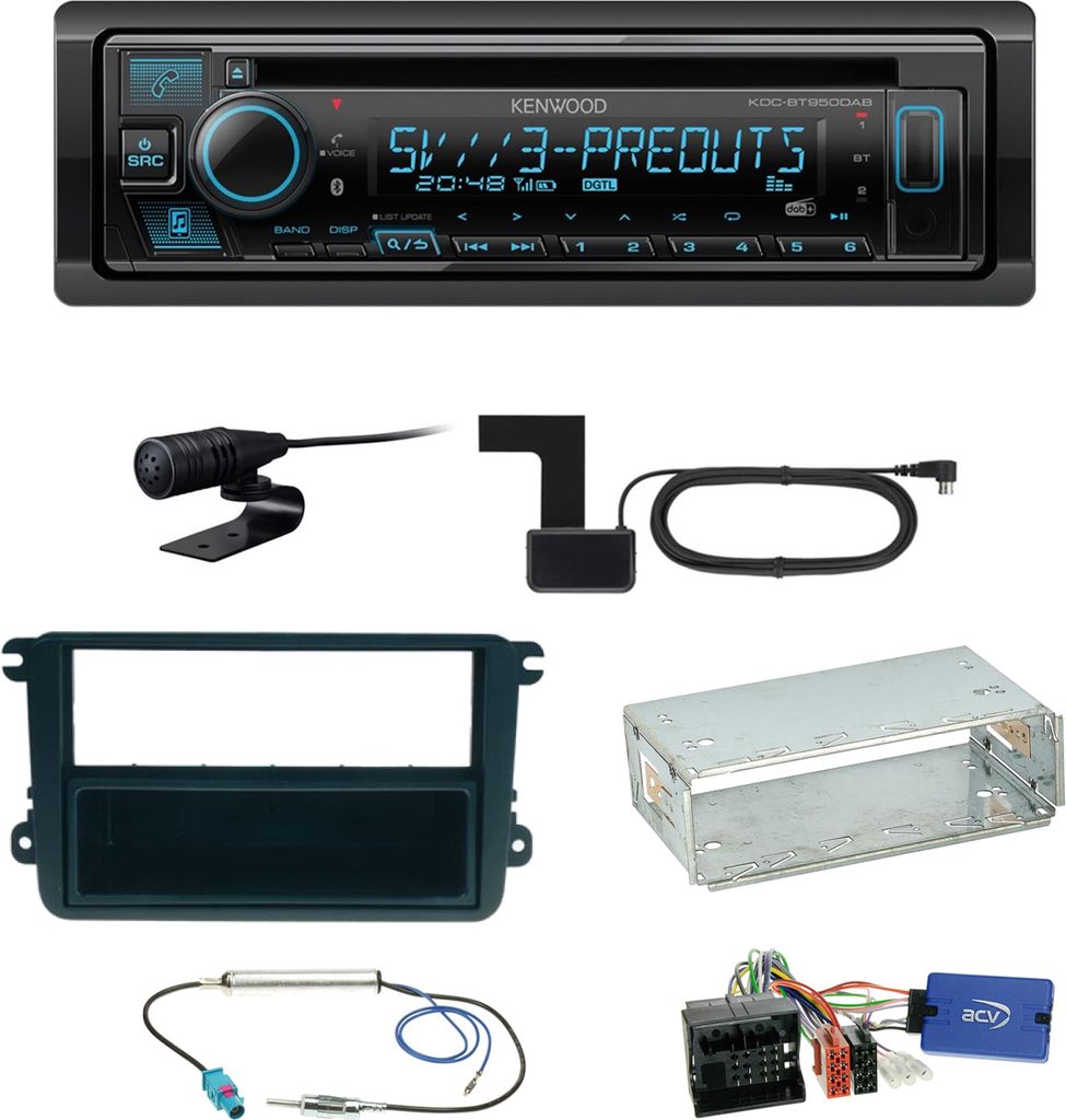 Kenwood KDC-BT950DAB Bluetooth DAB Einbauset für EOS Polo Caddy Amarok Scirocco