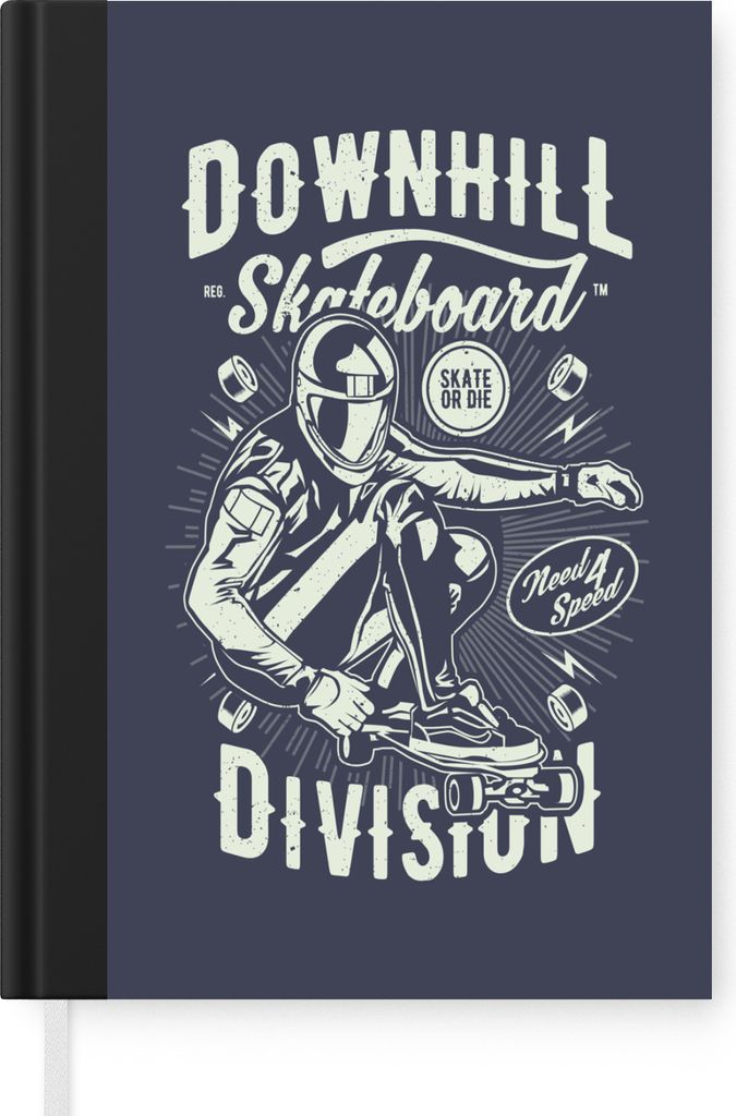 MuchoWow Notizbuch Tagebuch Haushaltsbuch Notebook A5 Skateboard - Helm - Vintage - Notizblock - Notizheft - Notebook - Schreibblock - Papier