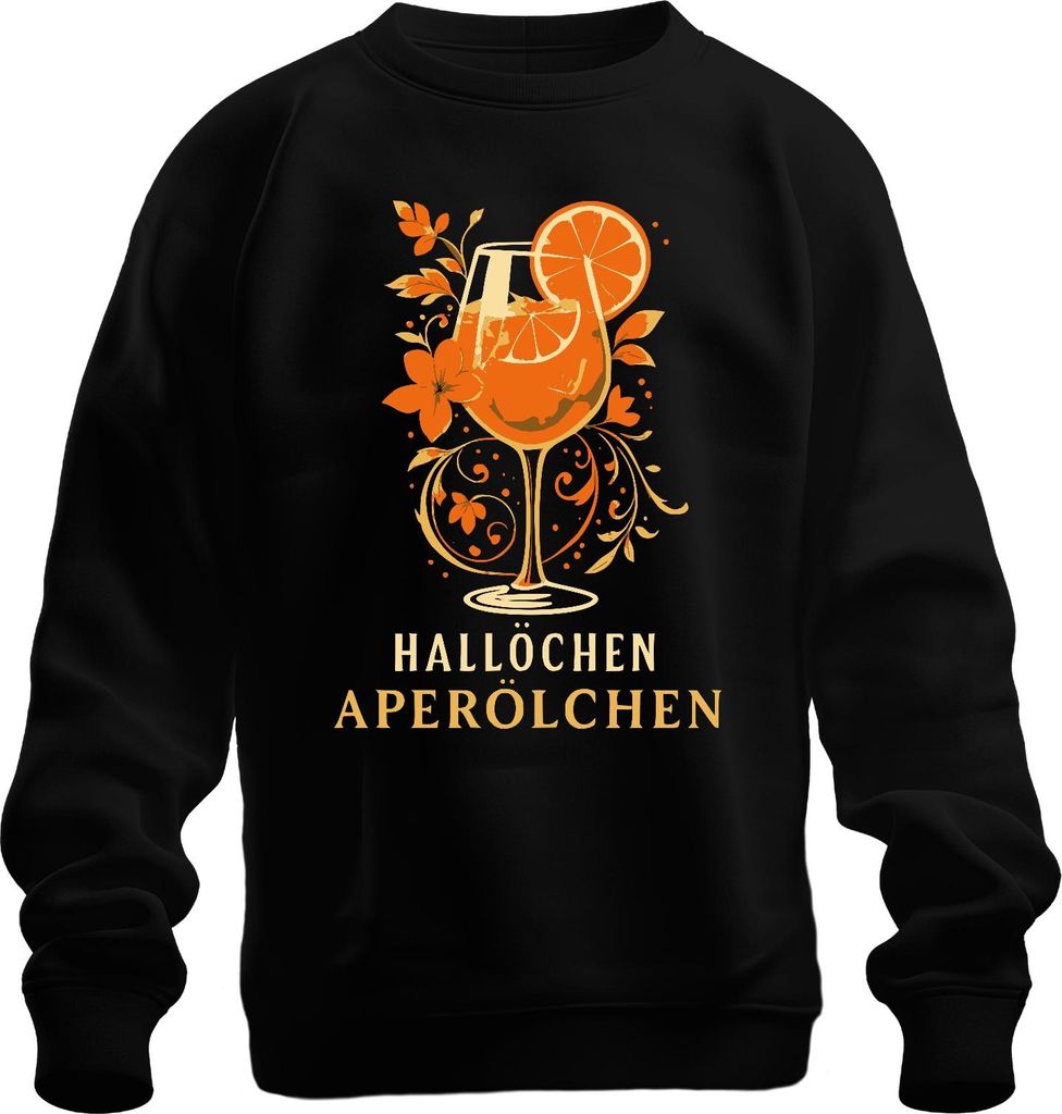 Hallöchen Aperölchen Aperol Spritz Sommerdrink Orange Cocktail Uni Sweatshirt Pullover, Schwarz, L