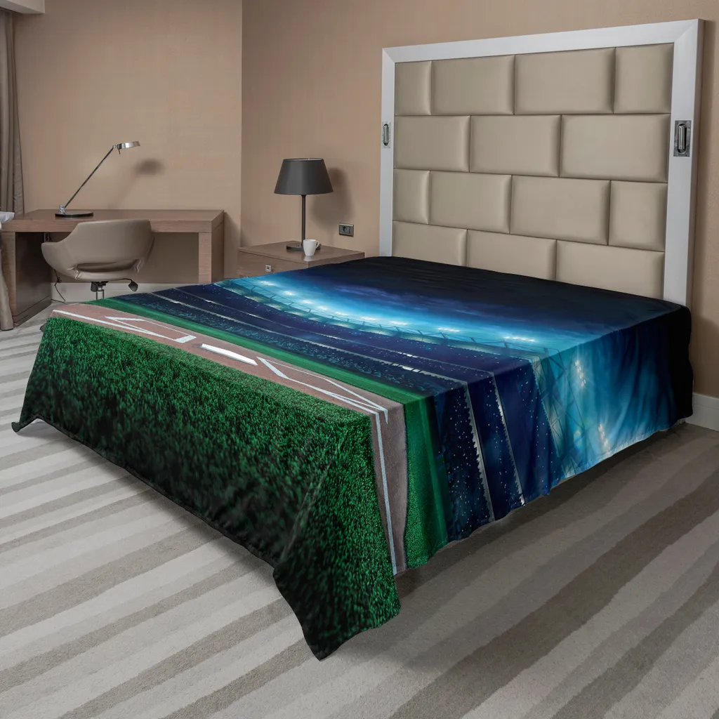 Drap de lit baseball ABAKUHAUS 266x260 cm imprimé terrain de sport bleu