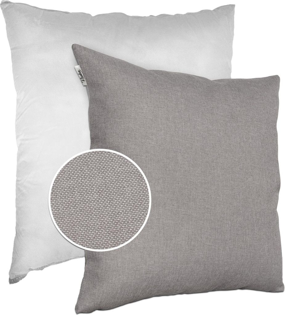 Dekokissen 60x60cm Kissenhülle mit Füllung Kissenbezug mit Reißverschluss Tizi Leinen-Optik Uni Graubeige