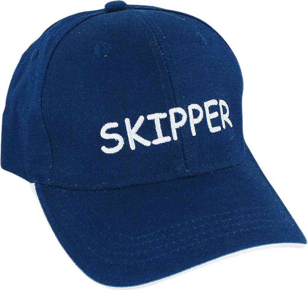 Cap 'SKIPPER', Marineblau, Baumwolle weiß bestickt Nautische Mütze im Retro-Stil