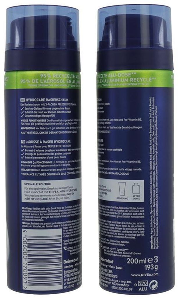 NIVEA MEN Hydrocare, Rasier-Mousse, Männer, Jeder Hauttyp, 200 ml, Anti-Reizung, Weichmachend, Beruhigend, Flasche