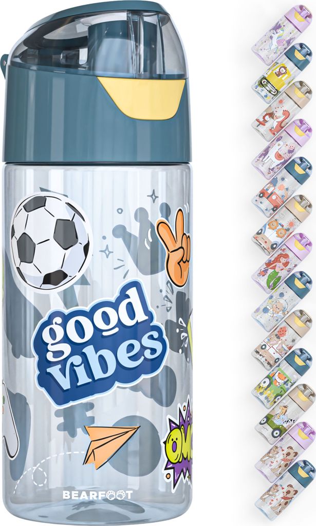 Trinkflasche Kinder 450ml, leichte Tritan Wasserflasche, BPA frei, auslaufsicher, Kohlensäure geeignet, spülmaschinenfest, Jungen, Mädchen - Sti...