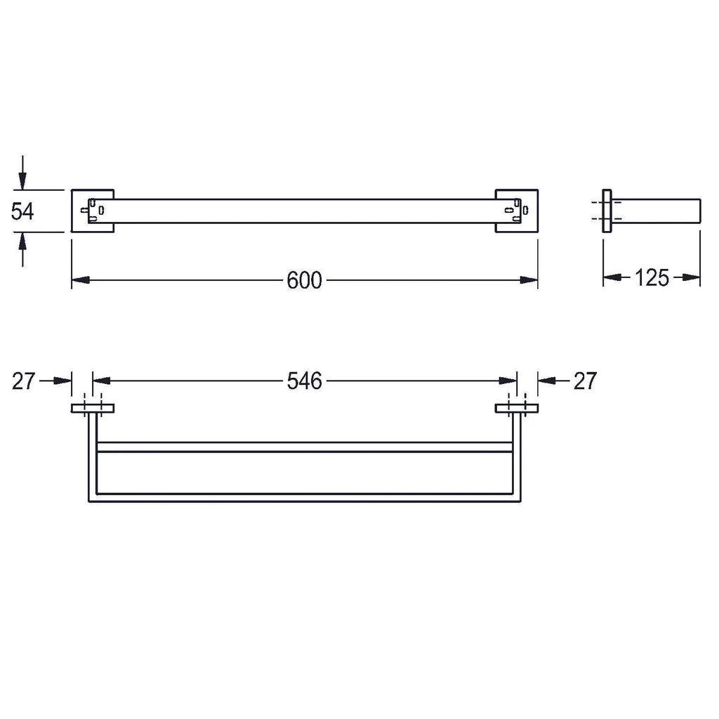 KWC AR portasalviette doppio, CUBUS, acciaio inox, 600x54x125 mm, montaggio esterno, hgl - 2