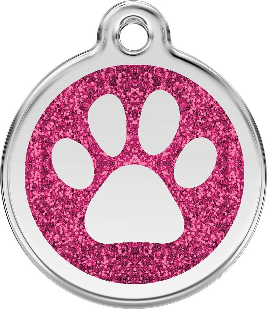 RedDingo Hundemarke mit individueller Gravur Glitzer Pfotenabdruck hot pink