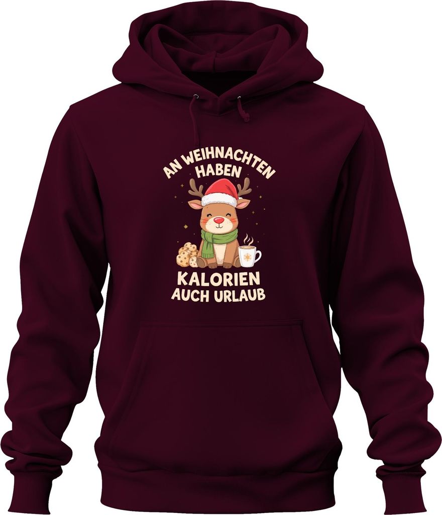 An Weihnachten haben Kalorien Urlaub Rentier Geschenk lustig Uni Hoodie Kapuzenpullover, Burgundy, L