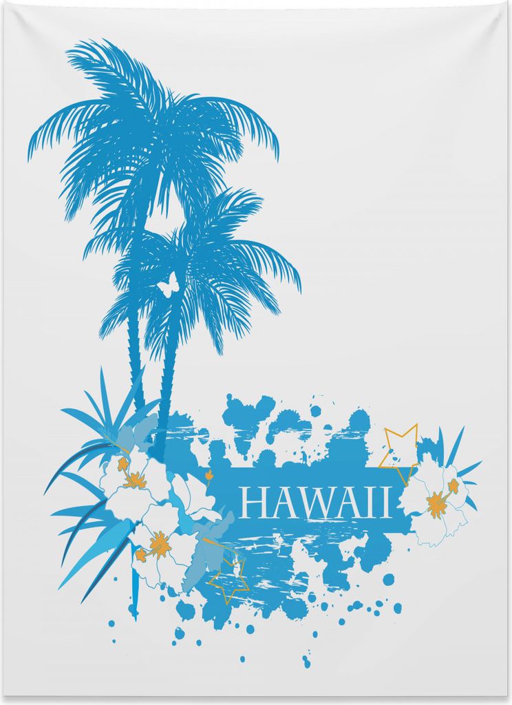 Abakuhaus Tropisch Wandteppich, Hawaii-Insel-Aqua aus Weiches Mikrofaser Stoff Kein Verblassen Klare Farben Waschbar, 110 x 150 cm, Weiß Aqua