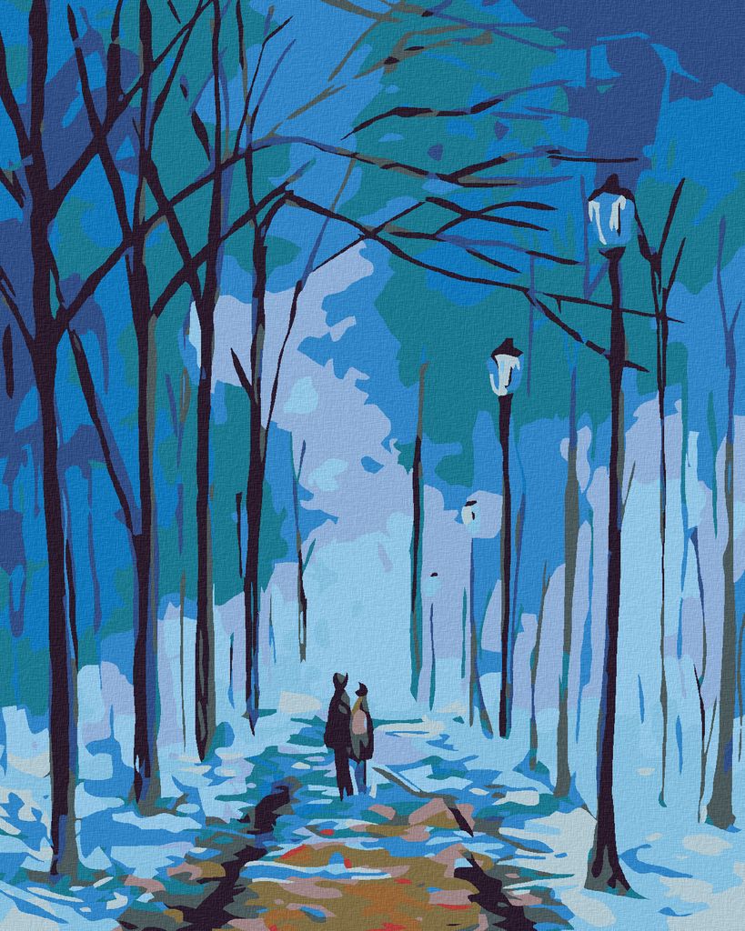 Zuty - Malen nach Zahlen - WINTERLICHER SPAZIERGANG UNTER DEN LATERNEN, 40x50 cm, mit Keilrahmen (bereits gespannt)