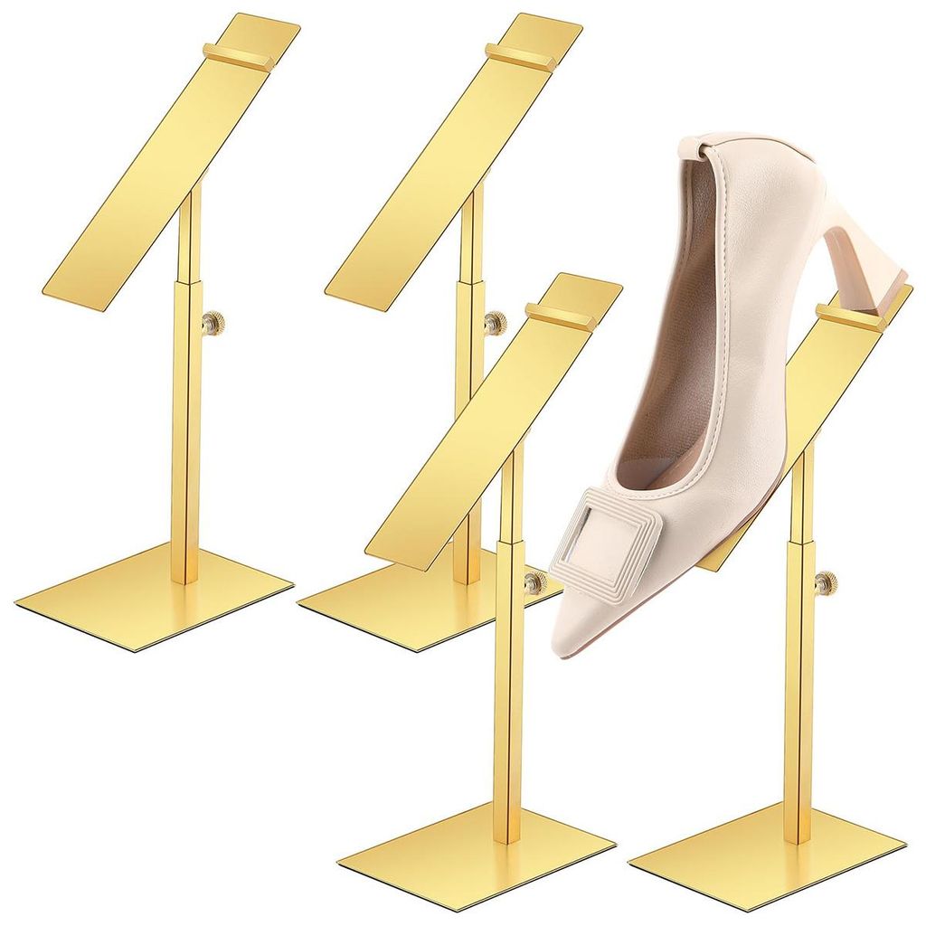 4 Stück Schuhständer, Goldregal, Schuhständer aus Edelstahl, Goldmetall-Riser, High Heel-Schuhständer, Ständer für Home Shopping Center