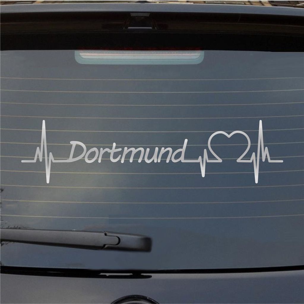 Heckscheibenaufkleber Dortmund Herz Puls Stadt Liebe 55x13 cm Silber Auto Aufkleber Sticker