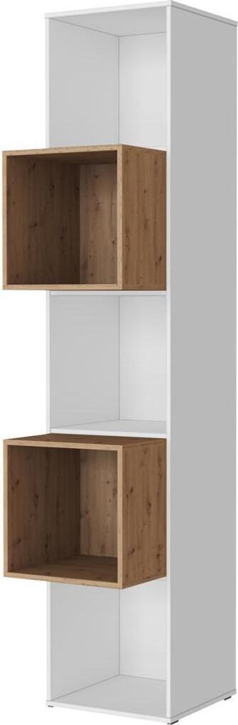 SMARTBett Standregal, Würfelregal für Wohnzimmer, Kinderzimmer, Schlafzimmer und Büro | Regal Weiss + 2 Würfel Wildeiche