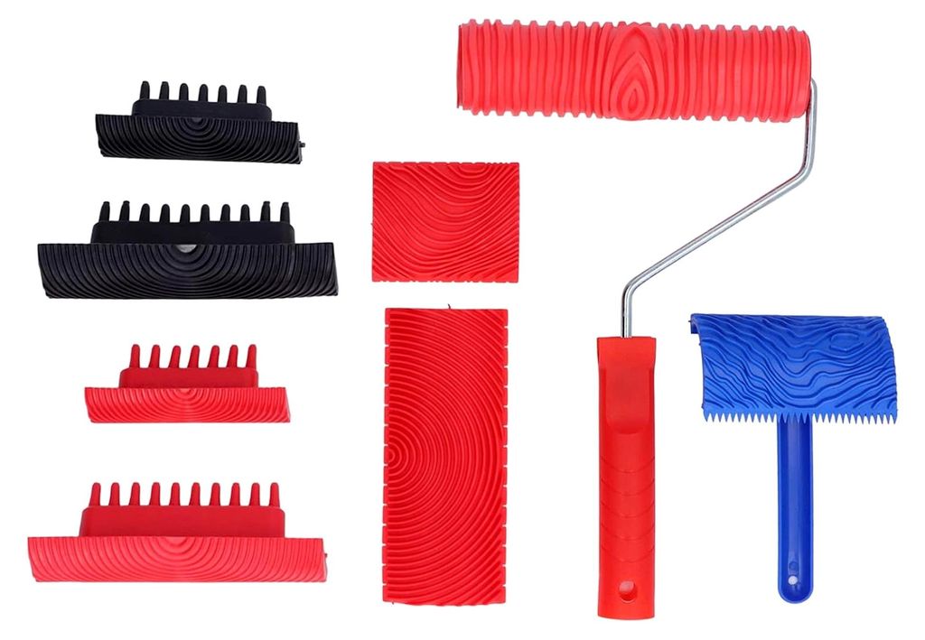 Holz Strukturrolle Rot Gummi für Holzmaserung, Handlicher Farbholz Musterroller für DIY Wand- und Bodendekoration