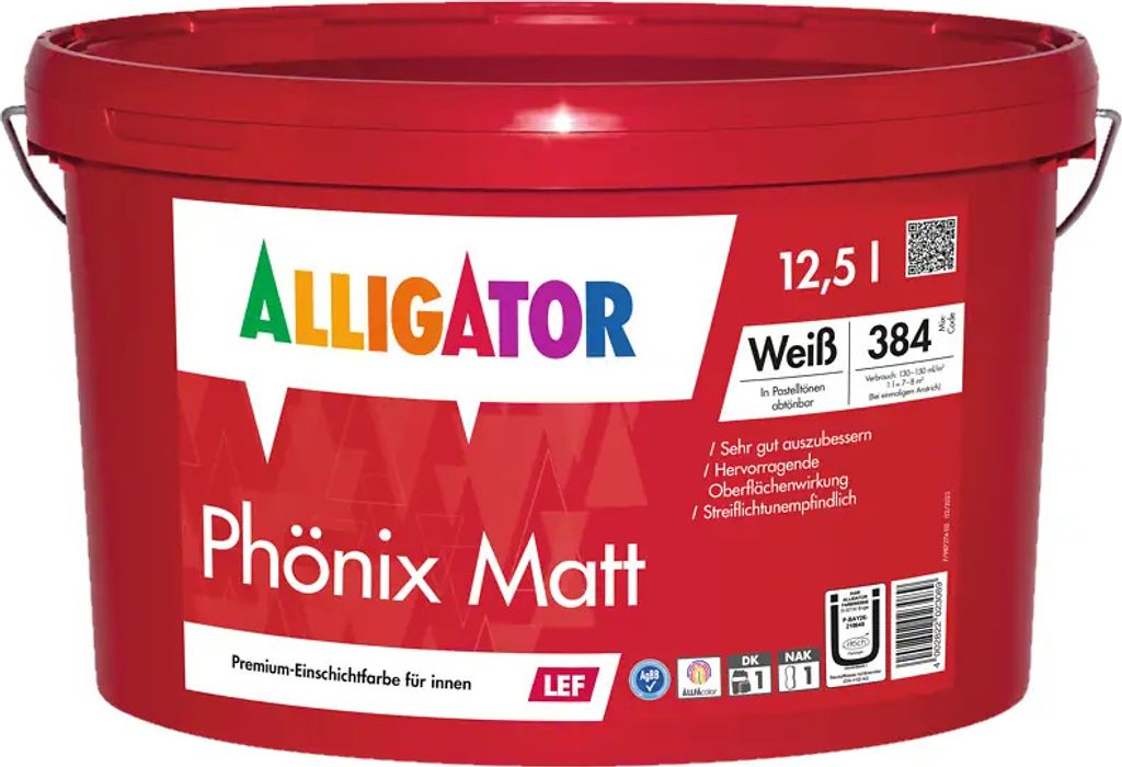 A red bucket of paint with a white label.
