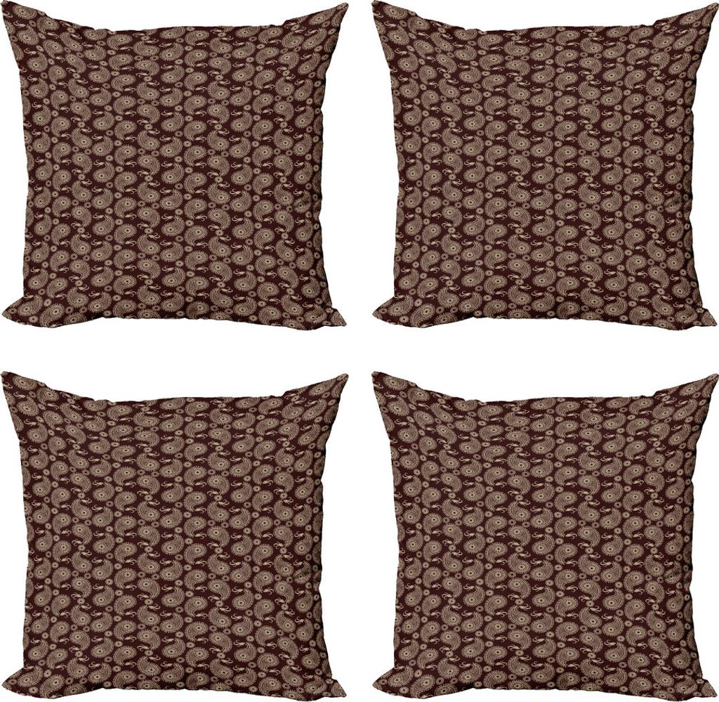 ABAKUHAUS Brown Paisley Kissenbezug Set (4 Stück), Oriental Damast-Kunst, Moderner Doppelseitiger Digitaldruck, 40 cm x 40 cm, Chestnut Brown Eier...