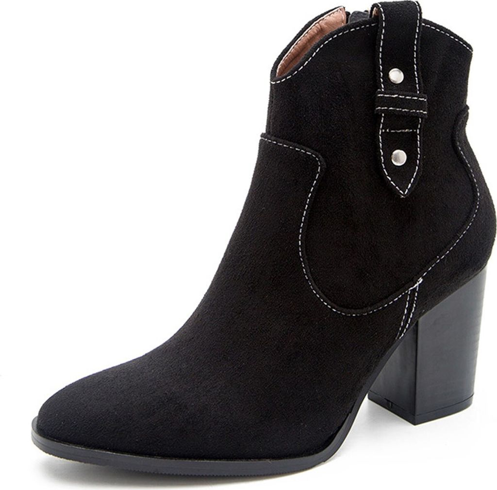 ASKSA Damen Absatz Plateau Vintage Schnalle Wildleder Stiefeletten, Schwarz, Größe: 37