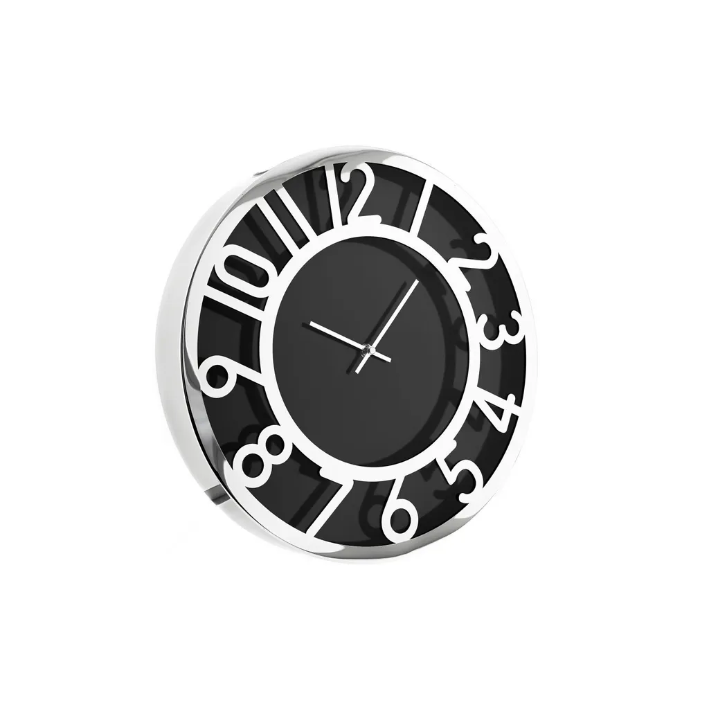 Horloge murale pour décoration maison Almina 60 cm noire et argent