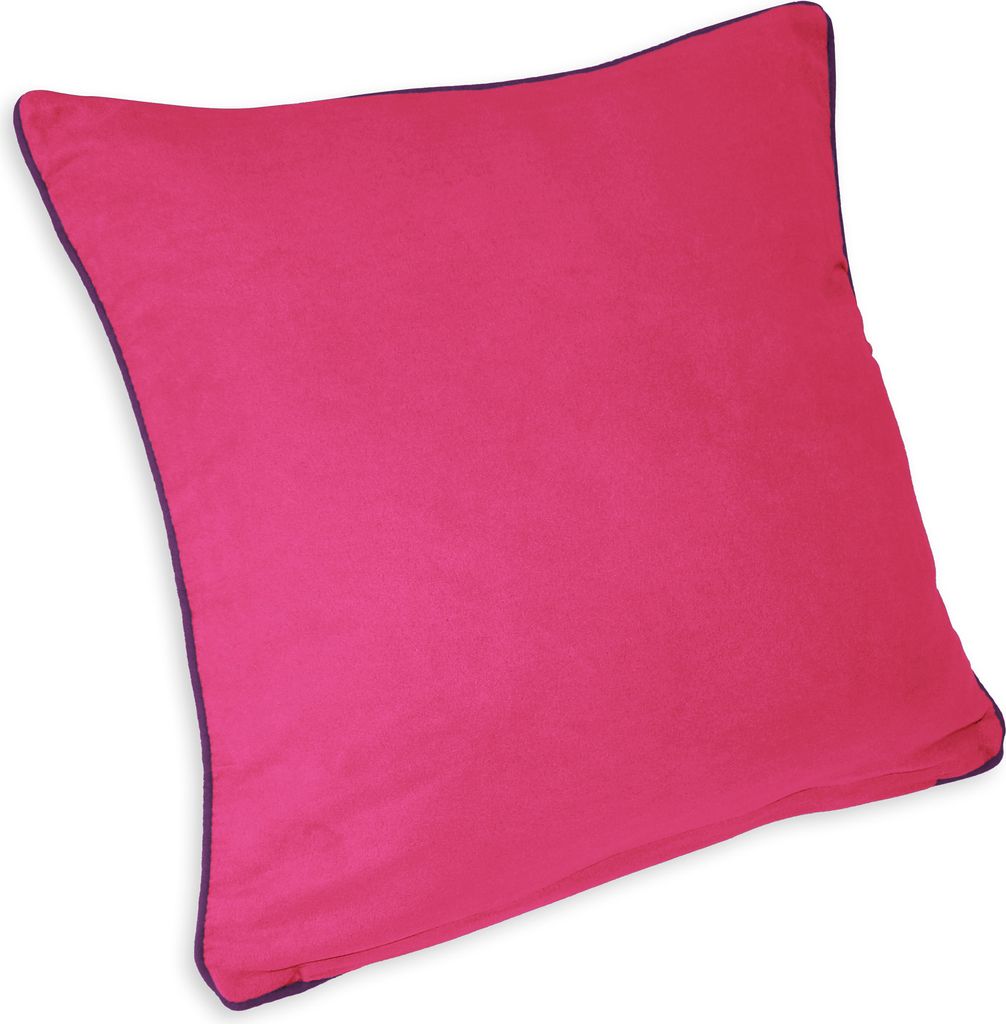 Kissenbezug 40x40 cm pink mit farbigen Rand in lila Wildleder Optik Kissenhülle