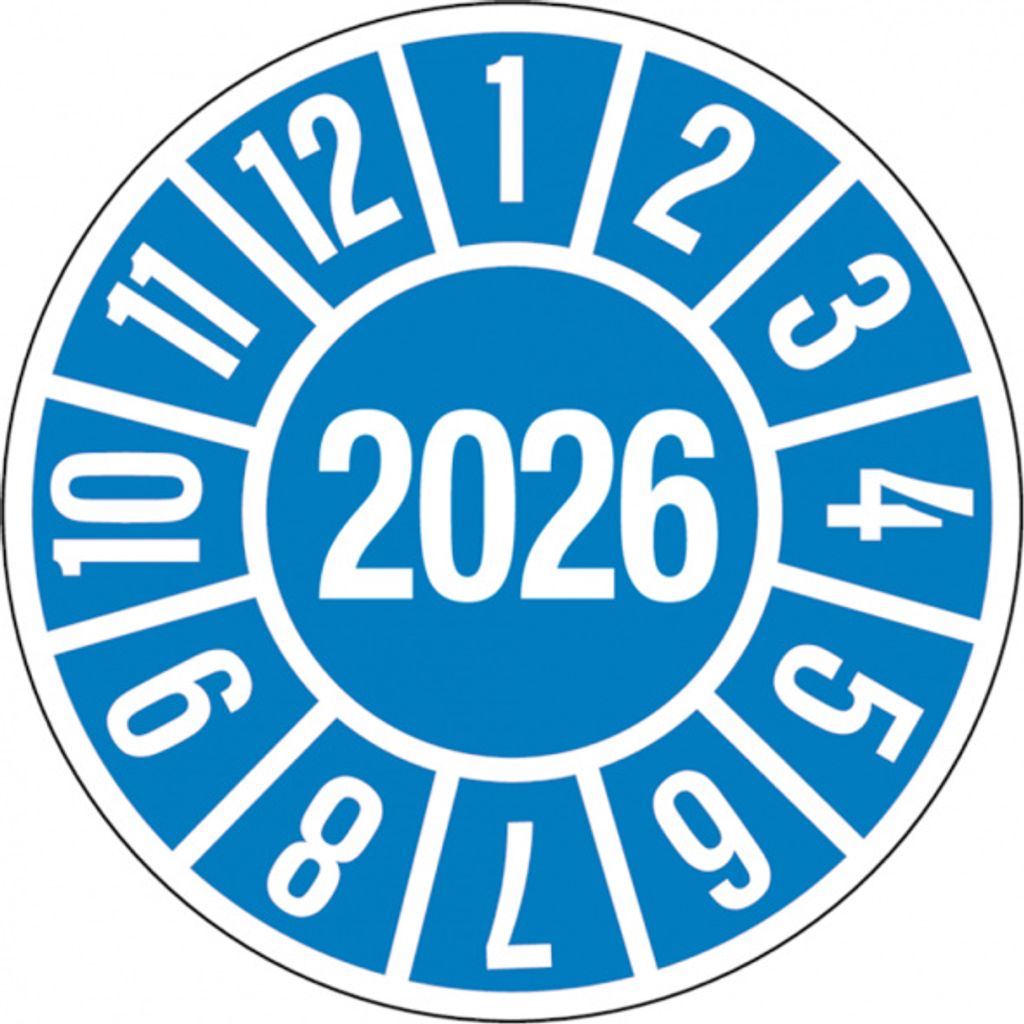 Jahresprüfplakette ab 26, blau/weiß Ø 35mm - Bogen = 10 Plaketten - 35 mm Dok...