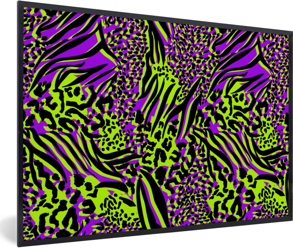 MuchoWow Gerahmtes Poster Tiermuster - Neon - Lila - Grün 60x40 cm - Poster mit Schwarzem Bilderrahmen Wandposter Rahmen Foto Bilder - Printing ...