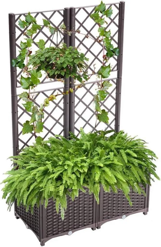 Jardinière surélevée bois avec treillis 136cm de haut coloris Marron