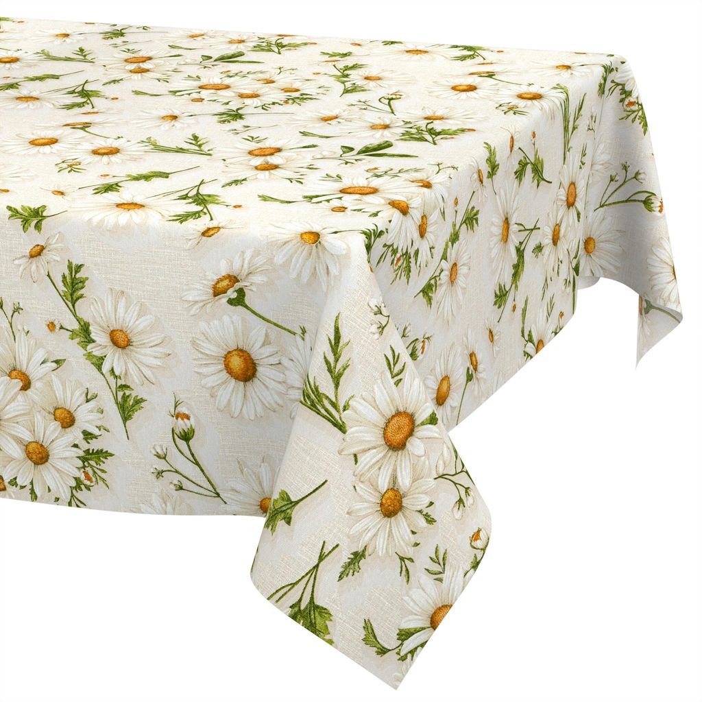 Tischdecke 140x140cm Rechteckig Braun abwaschbar Baumwolloptik Margeriten Braun wetterfest Schnittkante