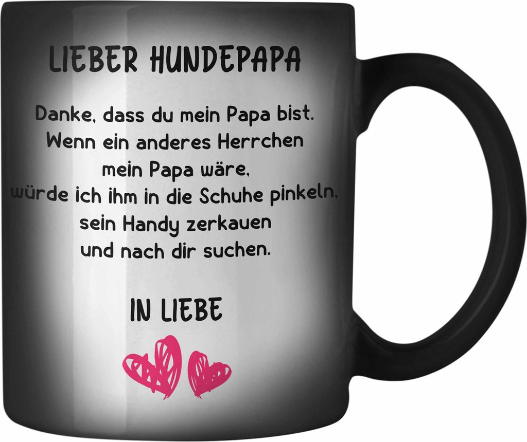 Trendation - Hunde Papa Geschenk Farbwechsel Zauber-Tasse mit Spruch für Hundepapa (Schwarz)