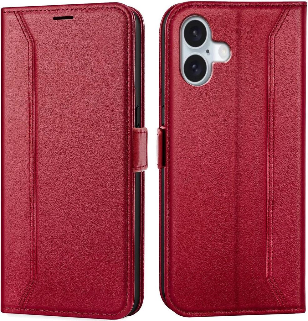Conie RFID Klapp Tasche für iPhone 16 Plus Kartenfach Hülle Rundumschutz in Rot