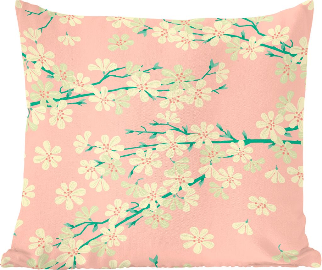 MuchoWow Zierkissen Sofakissen Wohnzimmer Dekokissen 45x45 cm Rosa - Muster - Blumen - Schlafpolster - Polster für das Sofa