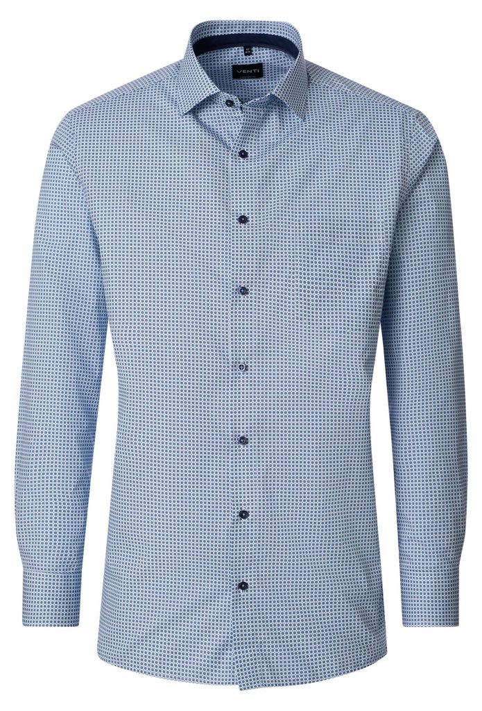 VENTI Herren Businesshemd Langarm Kent Comfort-Fit Blau Muster 47