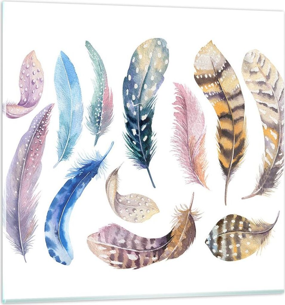 Bilder auf glas - Federn Vögel Tiere Komposition - 70x70cm - Glasbilder - Wandbilder - Kunstdruck - zum Aufhängen bereit - Wanddekoration aus Gla...