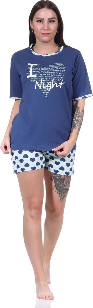 Cooler Damen kurzarm Schlafanzug Shorty Pyjama im Herz-Design - 122 205 10 603 ; navy , 36