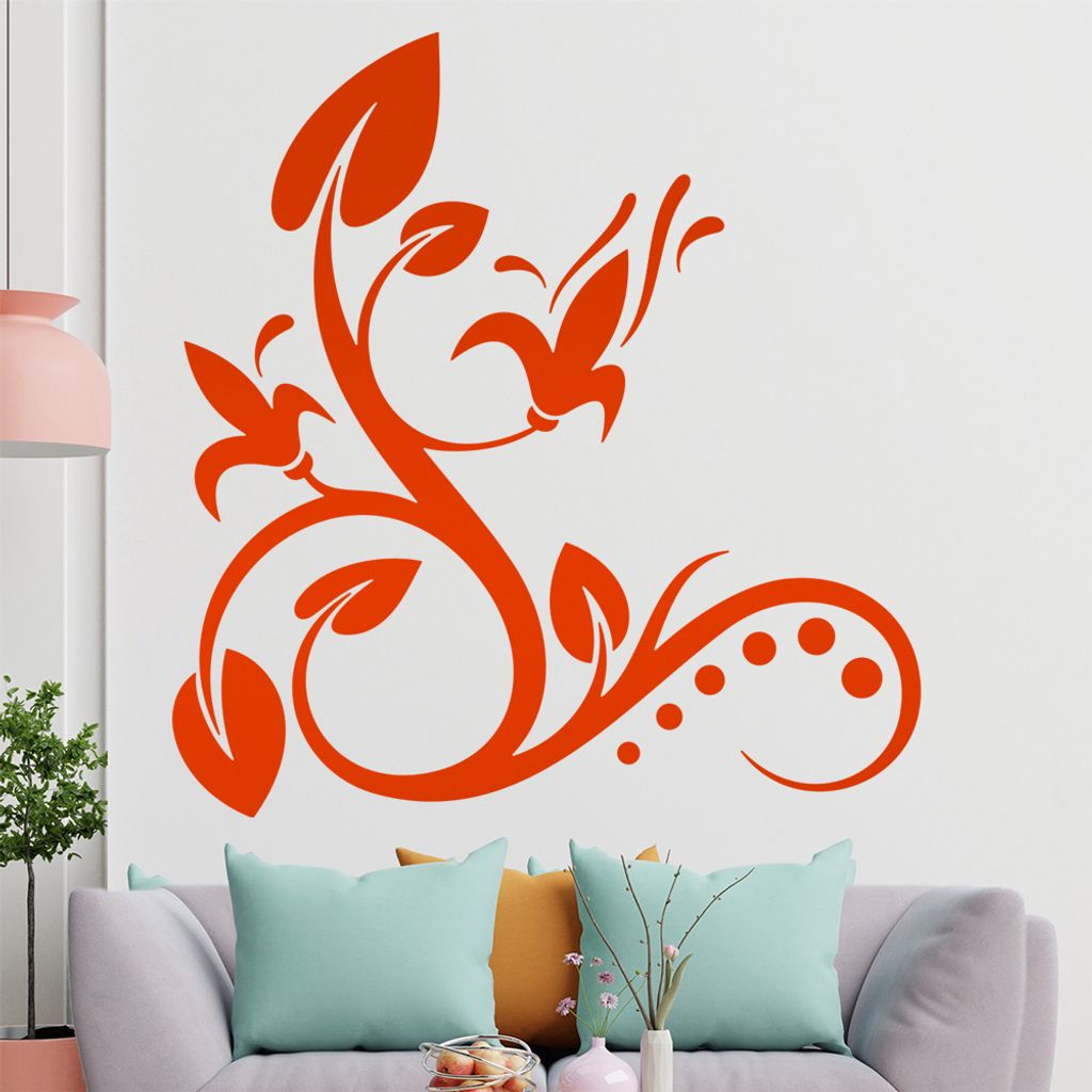 Blume - Linien Punkte Wandtattoo in 6 Größen - Wandaufkleber Wall Sticker - Dekoration, Küche, Wohnzimmer, Schlafzimmer, Badezimmer