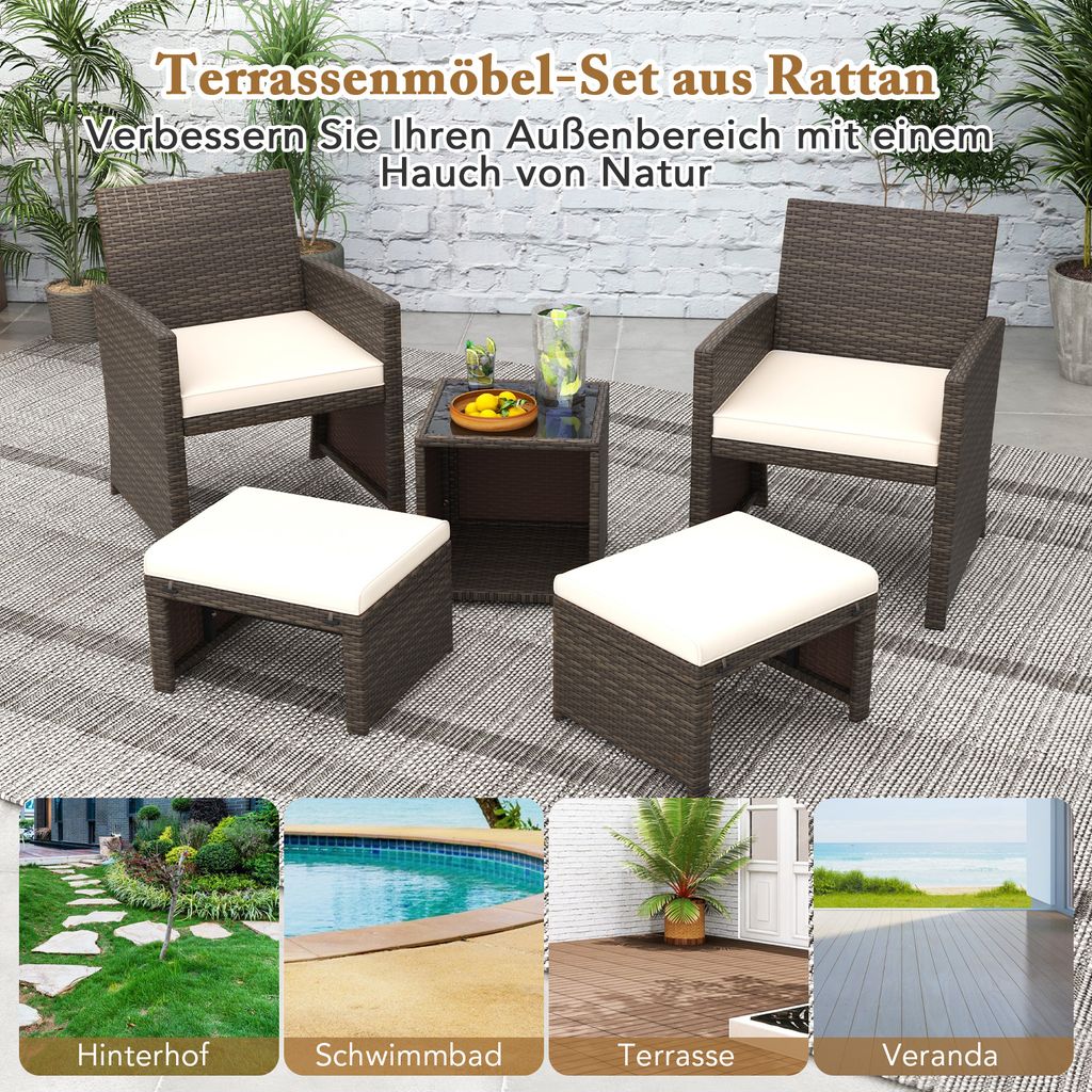 COSTWAY 5er Set Rattan Möbel Balkonset Gartenmöbel mit Produktbild 8