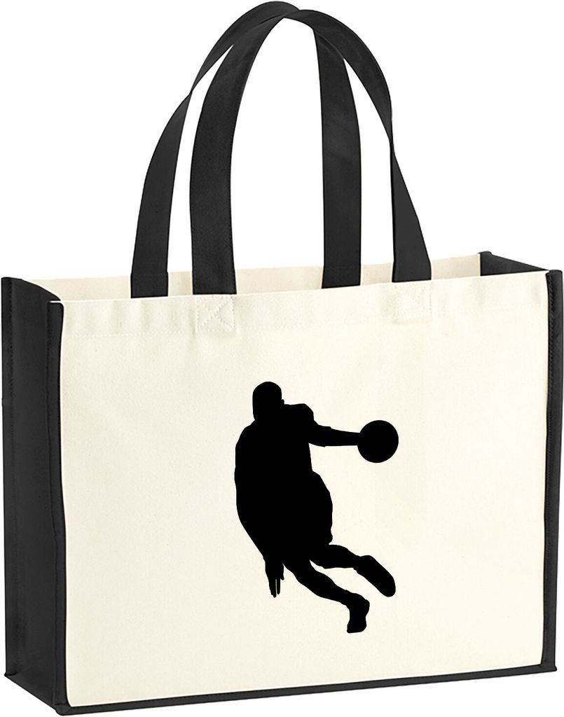 Huuraa Jutetasche Basketball Silhouette 21 Liter Black Jute und Baumwolle Einkaufstasche Geschenkidee