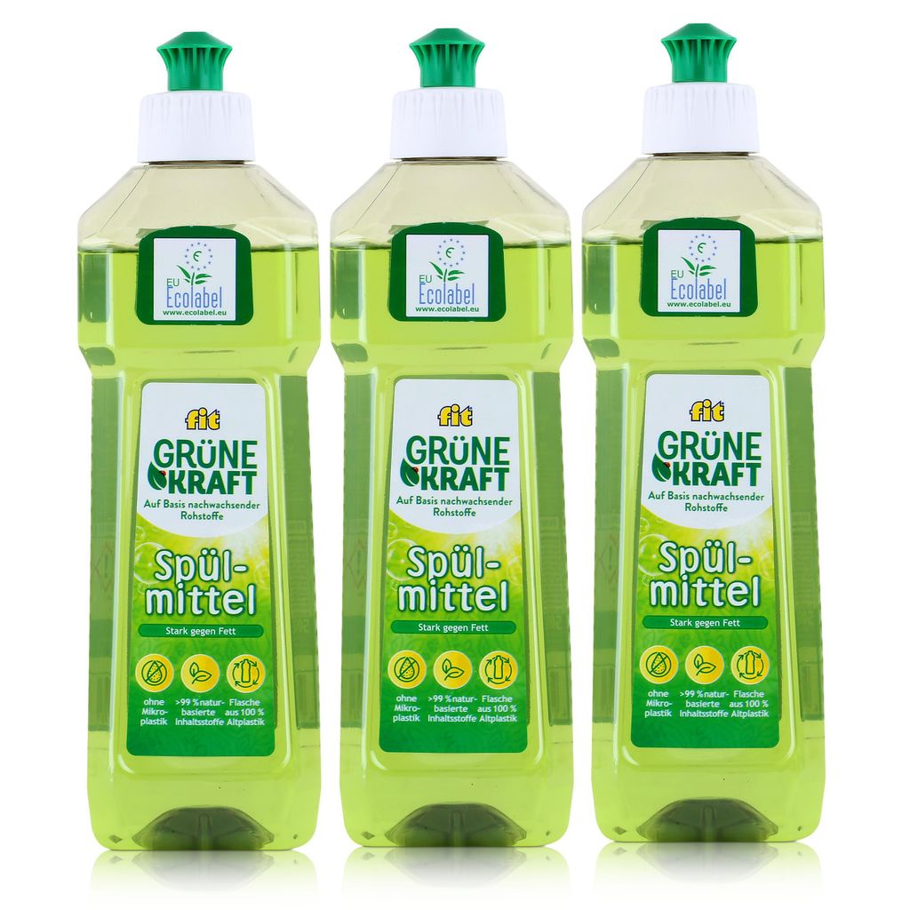 fit Spülmittel grüne Kraft 500ml - Stark gegen Fett (3er Pack)