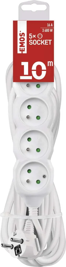 EMOS Cavo di prolunga 10 m / 5 prese / bianco / PVC / 1,5 mm2, P0510R