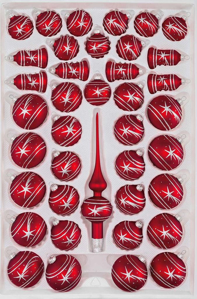 39 tlg. Glas-Weihnachtskugeln Set in Classic Rot Silber Produktbild 