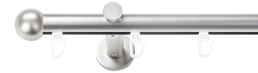 SN Deco Gardinenstange Innenlauf Straßburg, 19 mm, 1-läufig, Stahl, Komplett-Set mit Ringen, Profilträger, 360 cm, chrom matt