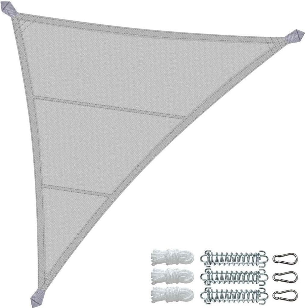 VOUNOT Wasserdicht Sonnensegel Dreieckig mit Befestigung Set, 5x5x5m, Grau