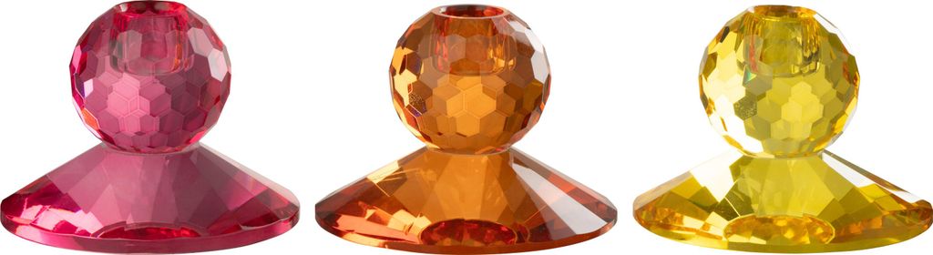 J-Line Kerzenständer Ball Glas Gelb/Orange Sortiert 3