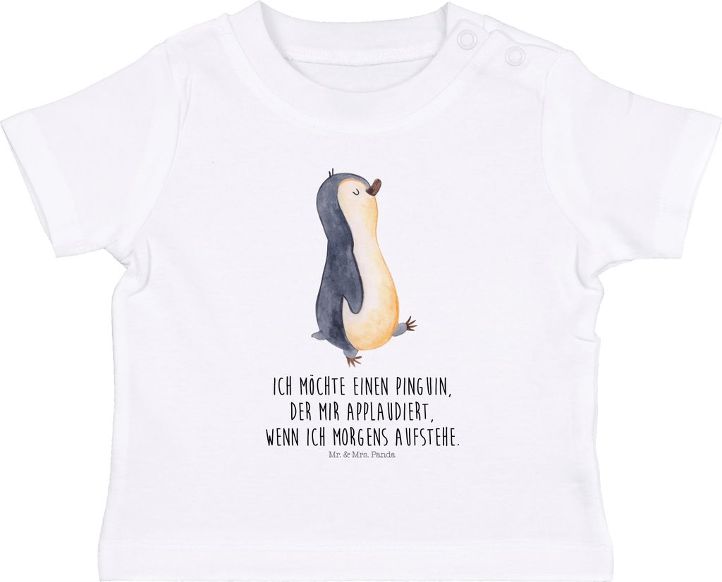 Mr. & Mrs. Panda T-Shirt Pinguin marschieren 6. - 12. Monat - Weiß - Geschenk, Aufstehen, Babyshirt, Bruder, Baby Oberteil, Unausgeschlafen, Schwe...