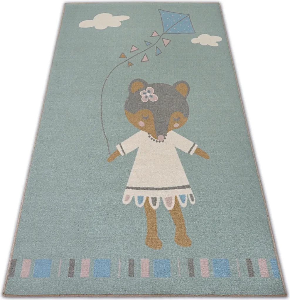 Tapis de chambre enfant vert LOKO Petite Souris 120x170 antidérapant