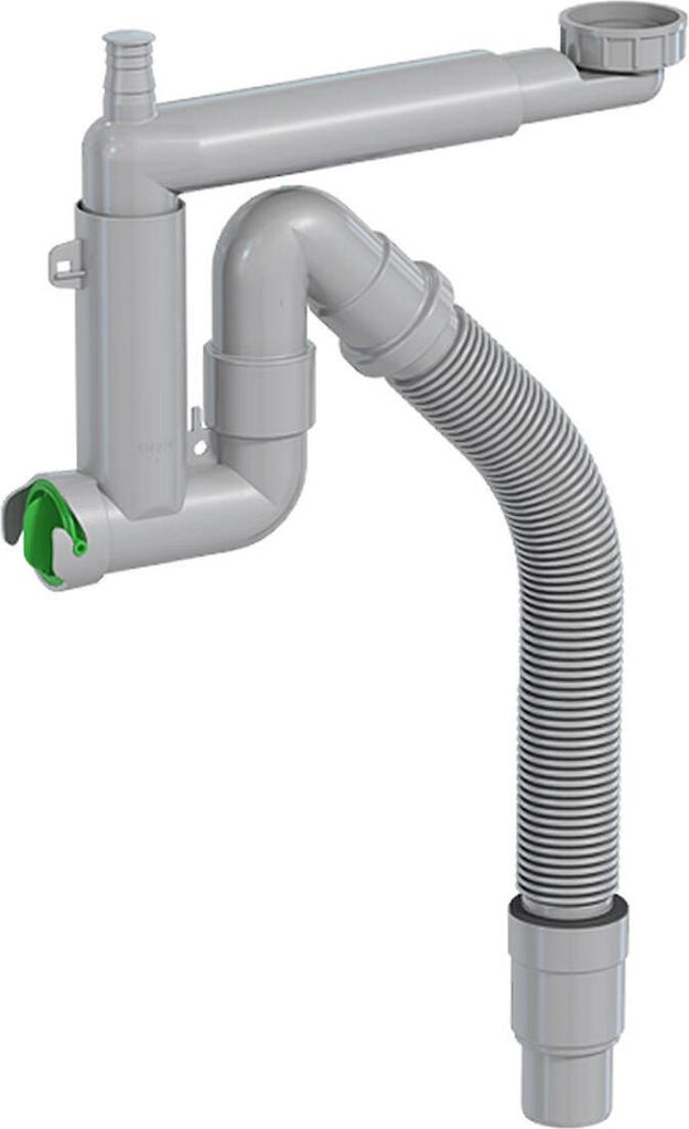 Prevex Smartloc Halb-Siphon 11/2", Anschlüsse für Waschmaschine oder Geschirrspüler, flexibles Rohr mit Reduzierstück