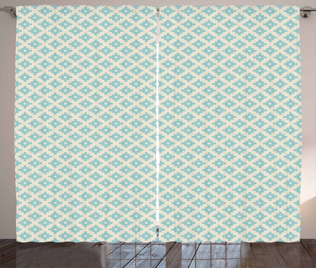 ABAKUHAUS Türkis Rustikaler Gardine, Geometrische und Retro, Schlafzimmer Kräuselband Vorhang mit Schlaufen und Haken, 280 x 175 cm, Türkis und ...