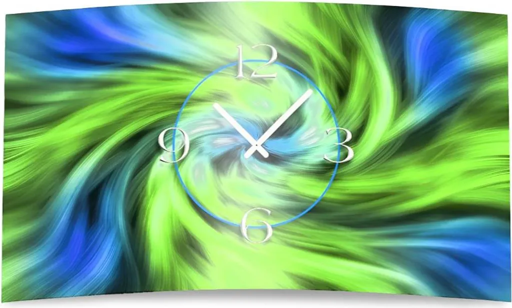 Horloge murale décorative pour salon moderne design abstrait vert bleu