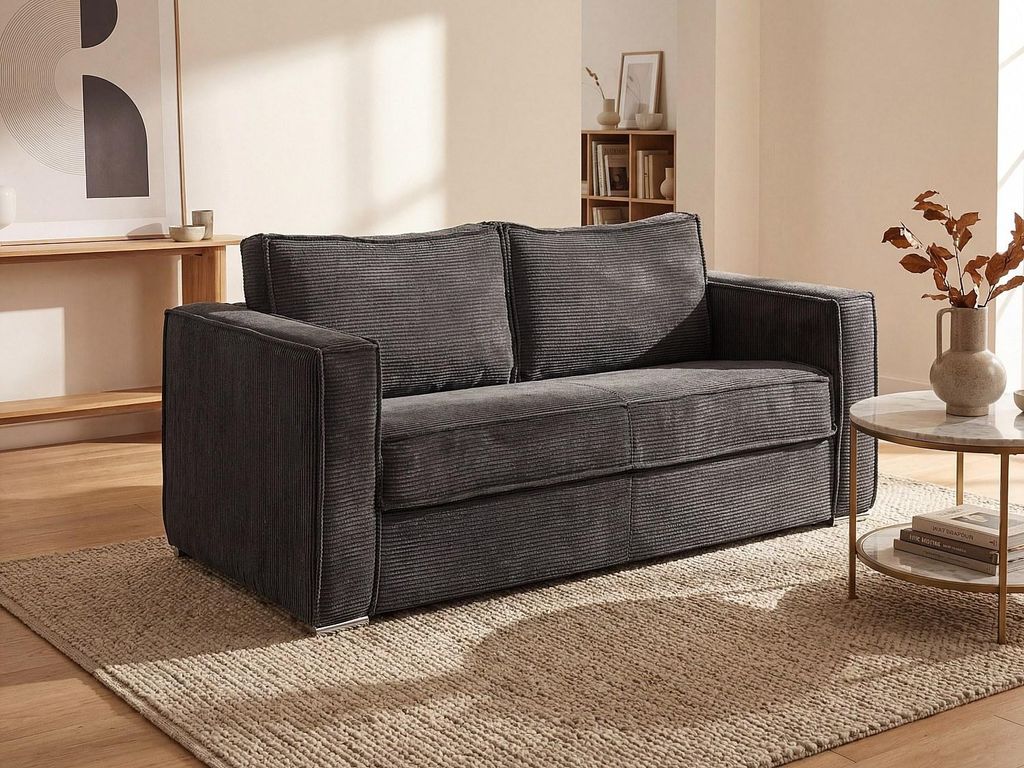 4-Sitzer-Express-Schlafsofa aus anthrazitfarbenem Cordvelours mit Sitzfläche aus Memory-Schaumstoff – Liegefläche 160 cm – Matratze 14 cm LORETO