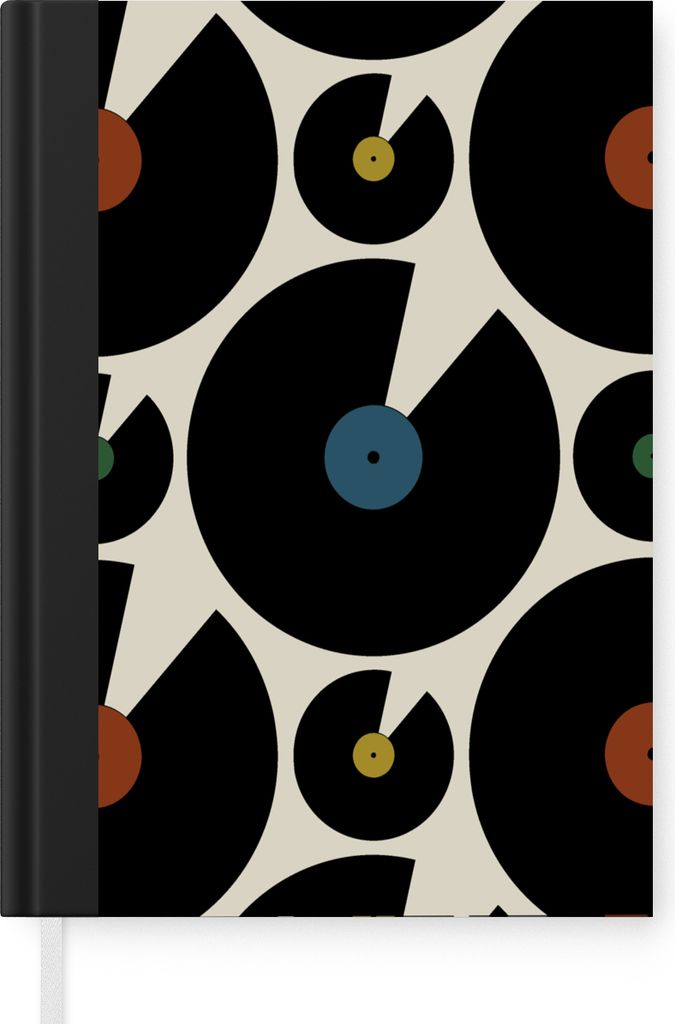 MuchoWow Notizbuch Tagebuch Haushaltsbuch Notebook A5 Musik - Platten - Muster - Notizblock - Notizheft - Notebook - Schreibblock - Papier